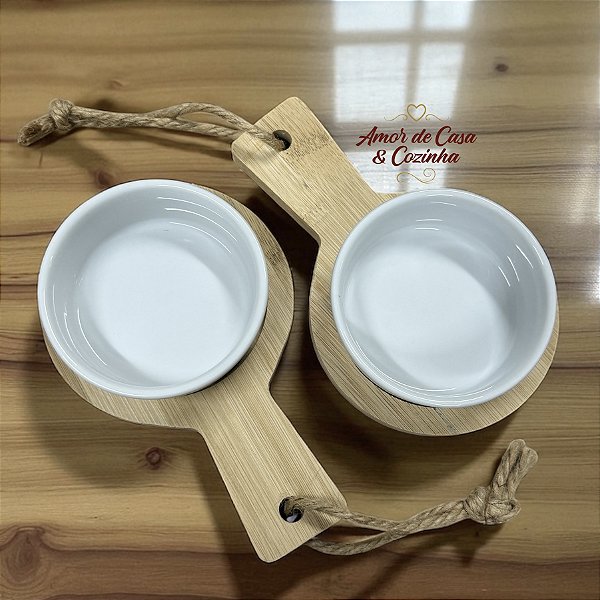 PETISQUEIRAS DE PORCELANA COM BANDEJAS DE BAMBU