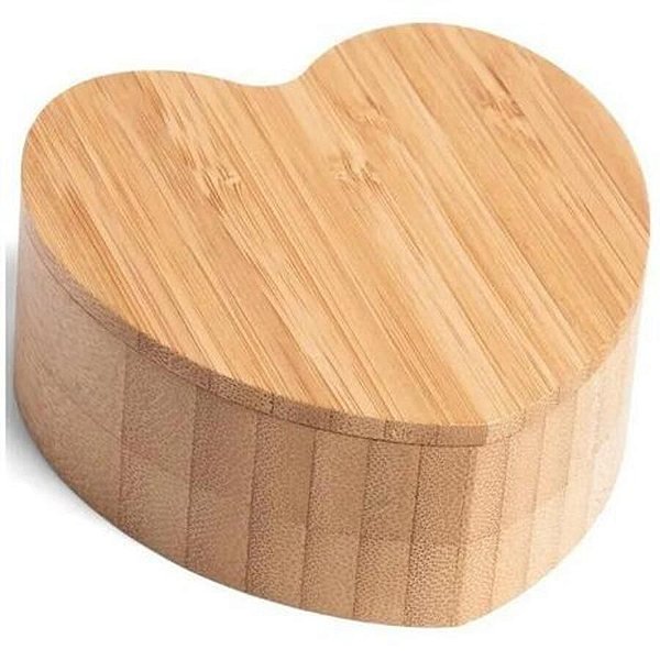 SALEIRO CORAÇÃO BAMBU COM TAMPA