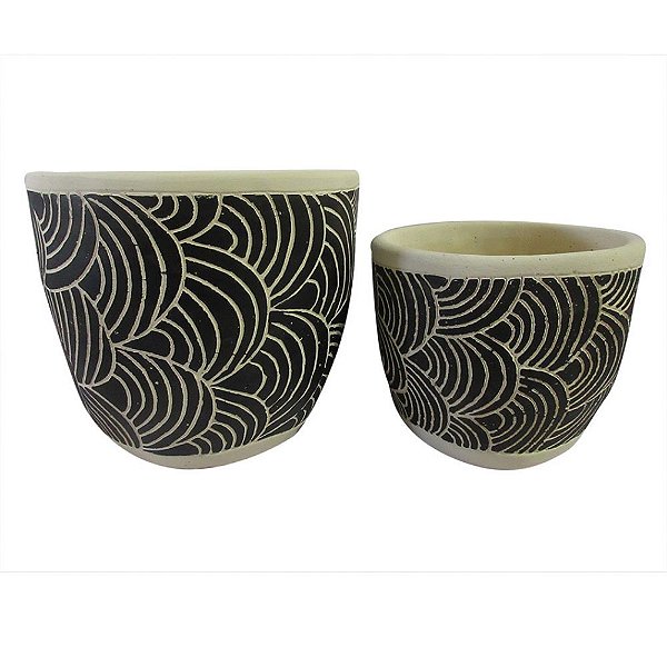 CONJUNTO DE CACHEPOTS EM CIMENTO PRETO E BRANCO - 2PCS
