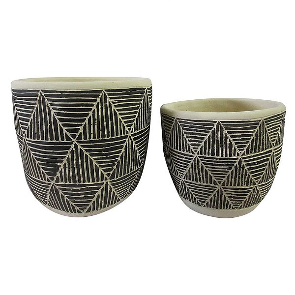 CONJUNTO DE CACHEPOT EM CIMENTO PRETO E BRANCO  2PCS