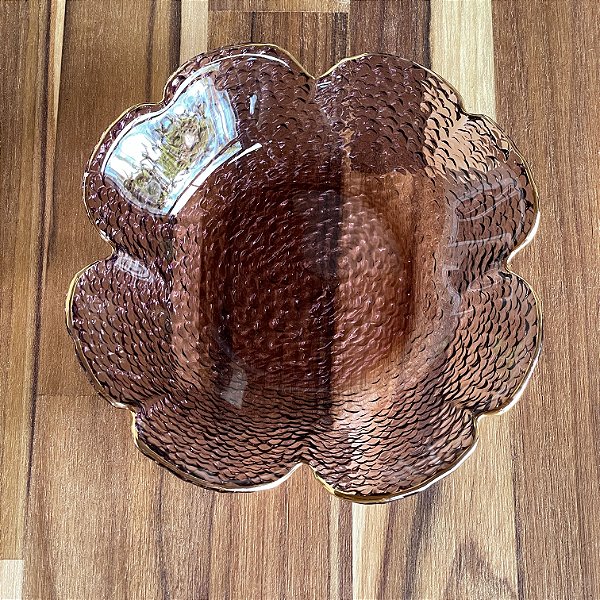 BOWL DE CRISTAL MARTELADO COM BORDA DOURADA FLOR ROSA