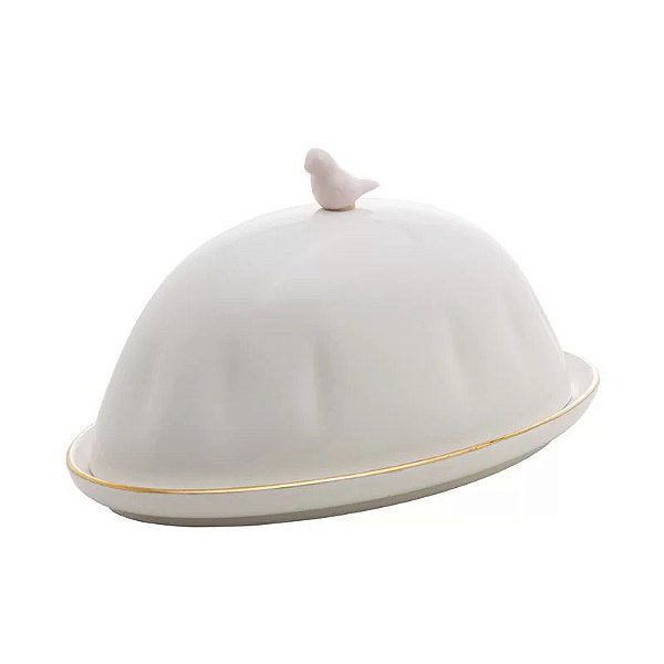 MANTEIGUEIRA PORCELANA BIRD FILETE DOURADO