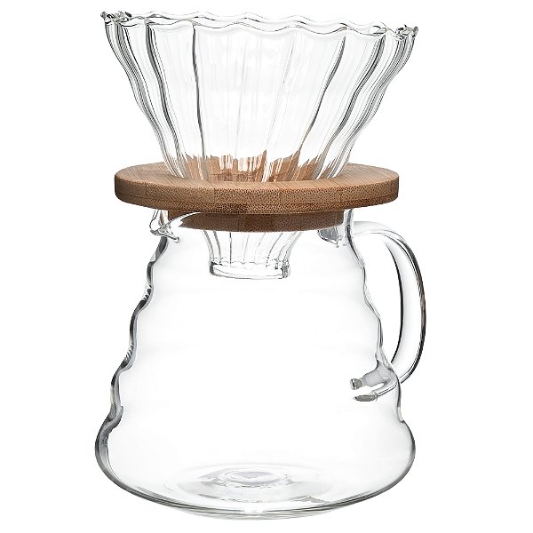 CAFETEIRA COM SUPORTE PARA COADOR DE BOROSSILICATO  E BAMBU