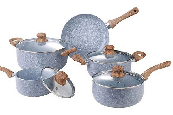 CONJUNTO 5 PANELAS GRANITE AZUL APTA AO FOGÃO DE INDUÇÃO