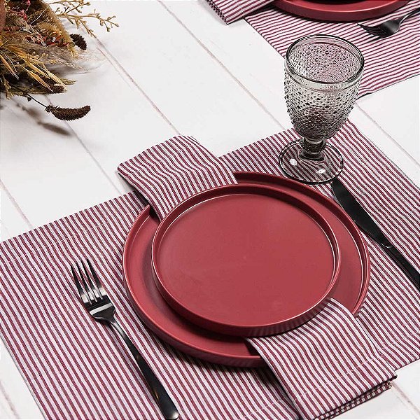 GUARDANAPO DIANA LISTRAS VERMELHO E CINZA 2 PEÇAS