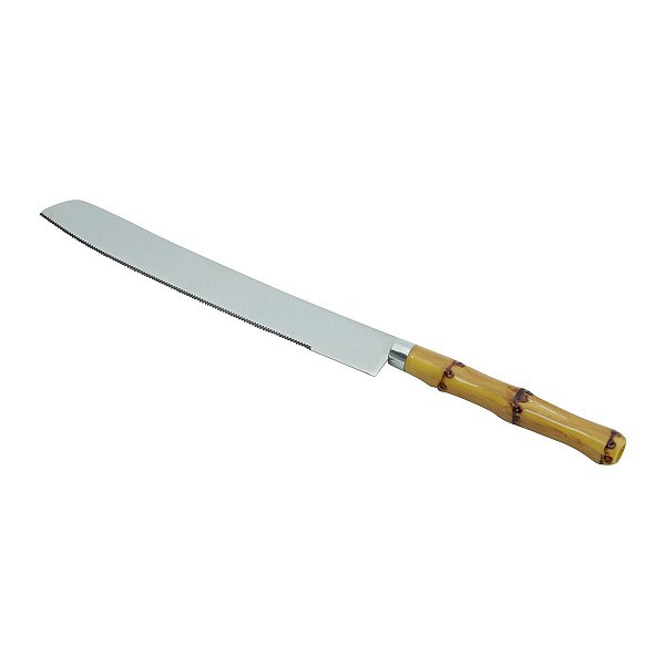 FACA PARA PÃO DE AÇO INOX COM CABO DE PLÁSTICO BAMBU NATURAL LUXO 31cm