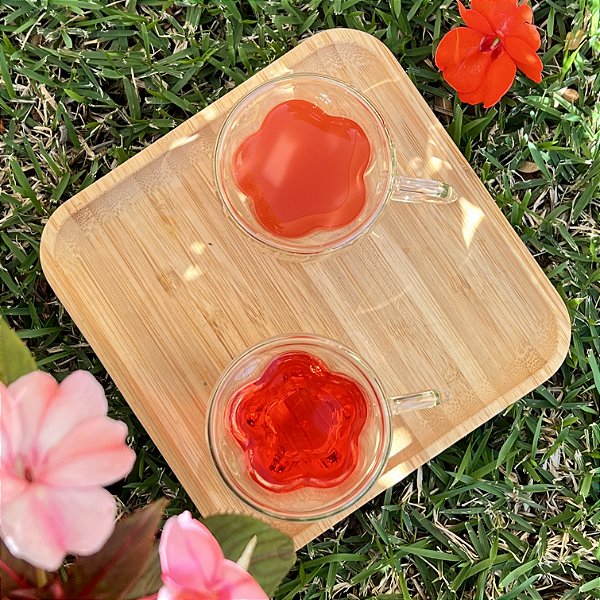 CONJUNTO 2 XÍCARAS FLORES HIBISCO PARA CAFÉ PAREDE DUPLA  RESISTENTE AO CALOR  75ml
