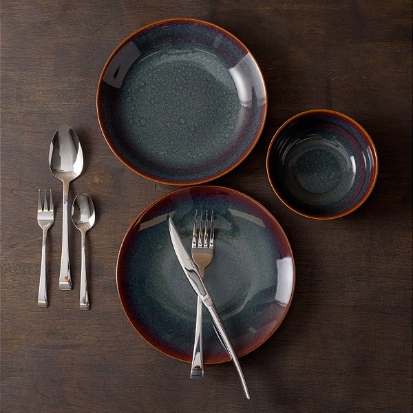 CONJUNDO 6 PRATOS DE SOBREMESA PORCELANA REACTIVE GLAZE 22cm