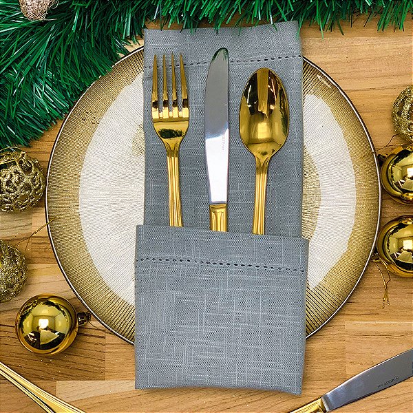 CONJUNTO 2 GUARDANAPOS PONTO AJOUR ALGODÃO LUXO CINZA 40CM