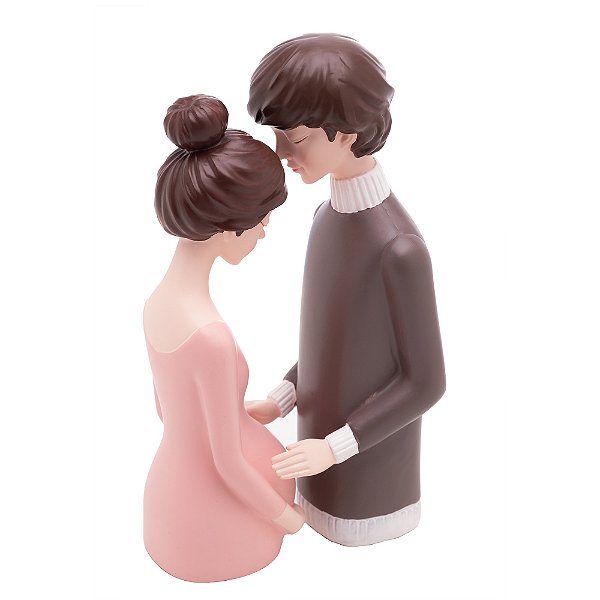 ESTATUETA CASAL DECORATIVO GESTANTE DE RESINA