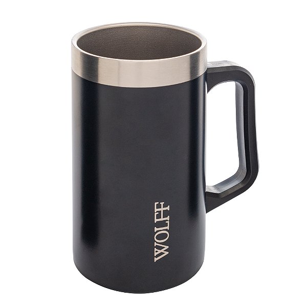 CANECA TÉRMICA DE AÇO PARA CERVEJA INOX PRETA 500ml