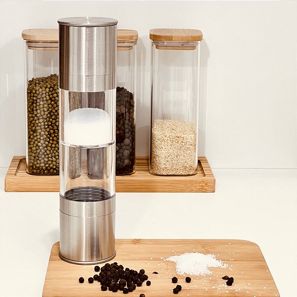 MOEDOR DUPLO SAL E PIMENTA DE INOX 2 EM 1