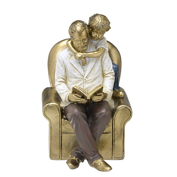 ESTATUETA DECORATIVA AVÔ COM NETO DECORATIVA