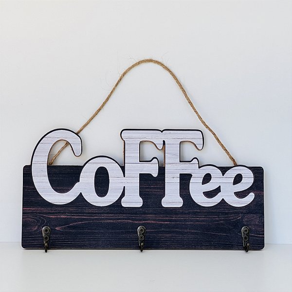 PLACA COFFEE COM 3 GANCHOS PARA XÍCARAS OU ACESSÓRIOS