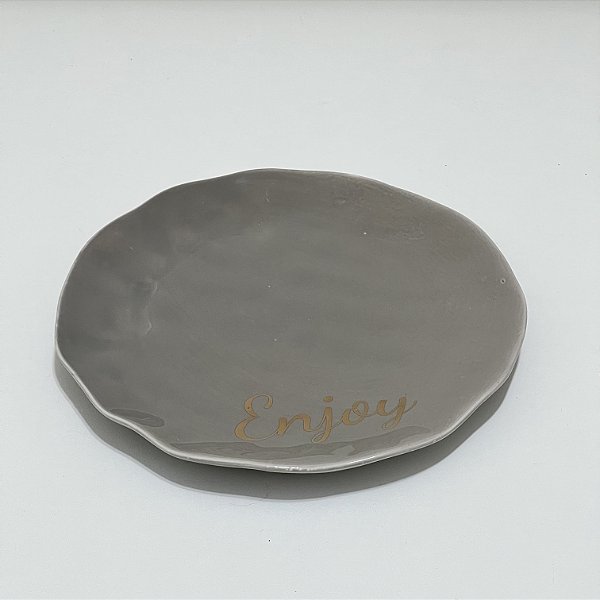 PRATO PORCELANA PARA DOCES E DECORAÇÃO CINZA E DOURADO