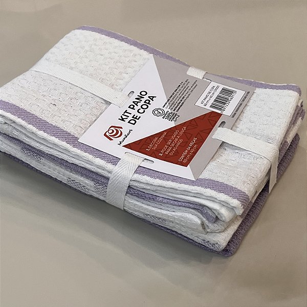KIT PANO DE PRATO 4 UNIDADES LAVANDA E BRANCO