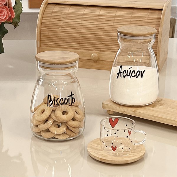 POTE PERSONALIZADO GLASS TAMPA DE BAMBU BISCOITO 1,1 L