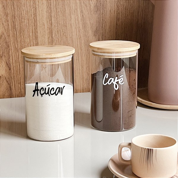 KIT CAFÉ DOIS POTES DE VIDRO E BAMBU