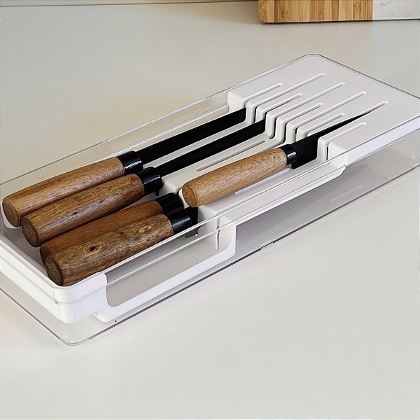 ORGANIZADOR DE GAVETA FACAS 15X37,5CM CLEAR BRANCO