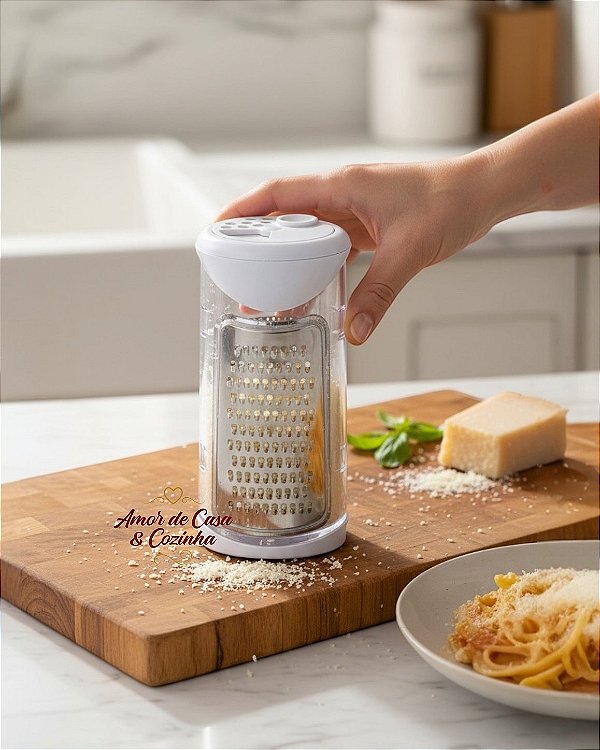 RALADOR DE QUEIJO COM DISPENSER NA MESA