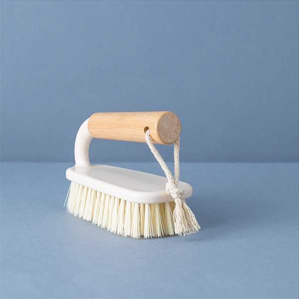 ESCOVA DE LIMPEZA LIMPA FÁCIL MULTIUSO PIAS PISOS ROUPAS COM PEGA DE BAMBU OFF WHITE
