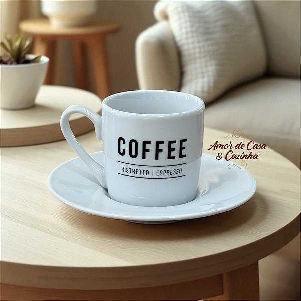 CONJUNTO 6 XÍCARAS CAFÉ HATTAN BRANCA SCRIPT PRETO 80 ML