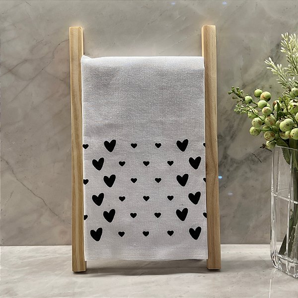PANO DE PRATO CORAÇÕES VARIADOS DECORATIVO 45 X 75