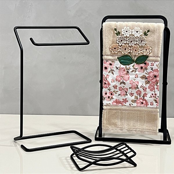 TOALHA DE LAVABO BEGE E ROSA