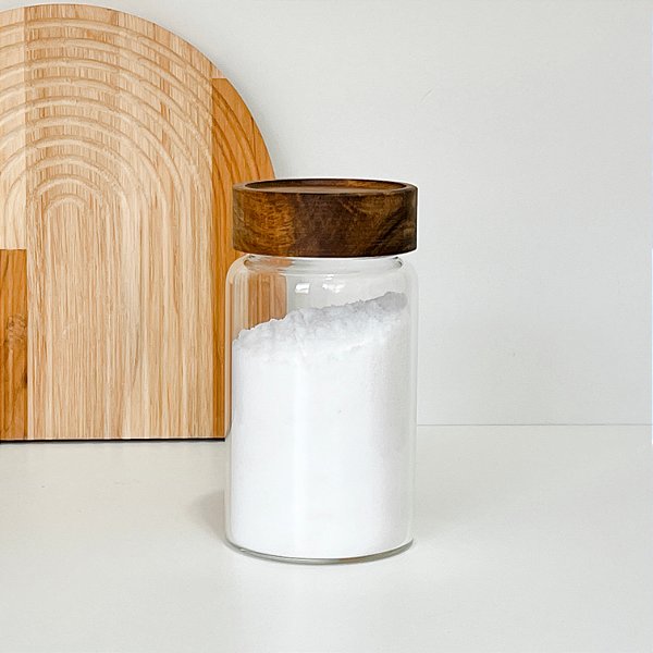 POTE DE VIDRO COM TAMPA ROSQUEADA MADEIRA ACÁCIA 550 ML