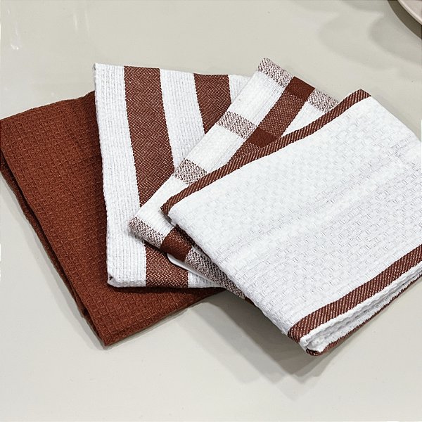 KIT PANO DE PRATO 4 UNIDADES TERRACOTA E BRANCO