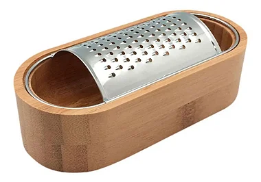 RALADOR DE QUEIJO DE BAMBU E INOX COM RECIPIENTE
