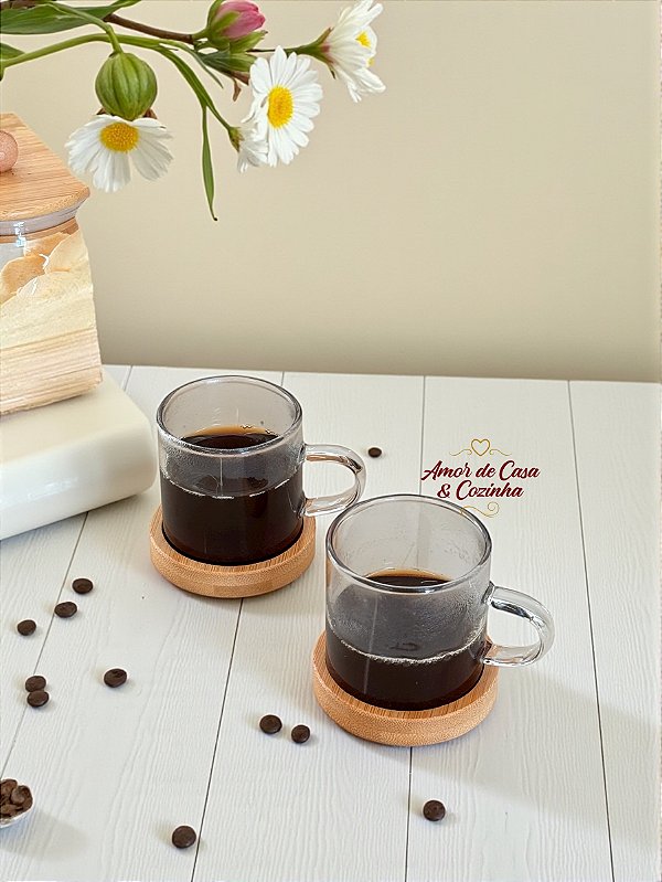 CONJUNTO CANECAS VIDRO E BAMBU 100ML 2 UN