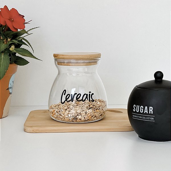 POTE PERSONALIZADO GLASS TAMPA DE BAMBU CEREAIS 700 ML