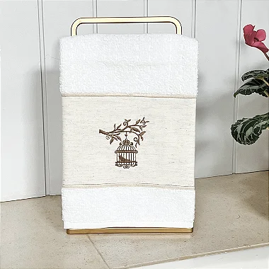 TOALHA DE LAVABO ATOALHADA GAIOLA DE PASSARINHO