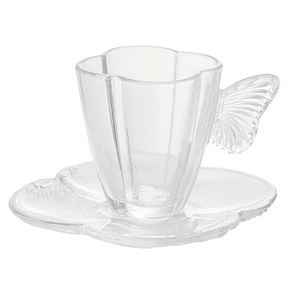 CONJUNTO 4 XÍCARAS DE CHÁ DE VIDRO COM PIRES BUTTERFLY 180ML