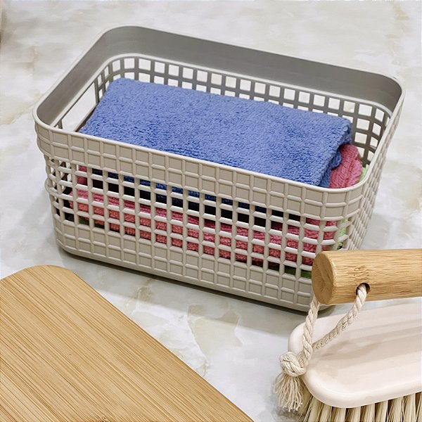 CESTO GRID COM TAMPA DE BAMBU 2,5 L BEGE