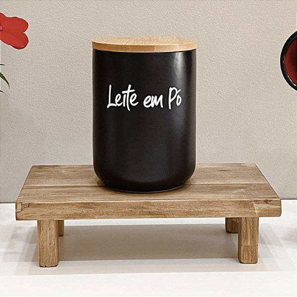 POTE DE CERÂMICA PRETO COM TAMPA DE BAMBU LEITE EM PÓ 800ML