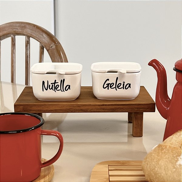 KIT NUTELLA POTES DE PORCELANA COM COLHER E BANDEJA DE APOIO