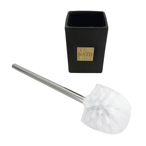 KIT ESCOVA SANITÁRIA COM DETALHE DE BAMBU BATH BLACK