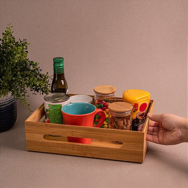CAIXA ORGANIZADORA EMPILHÁVEL DE BAMBU 32X23,5X9CM