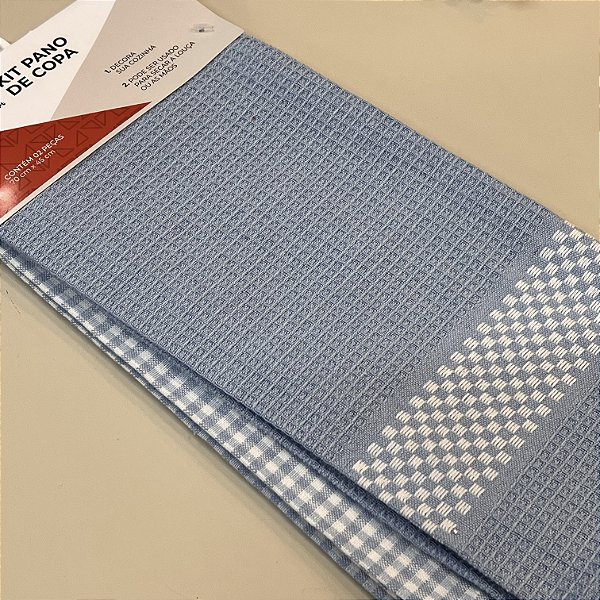 KIT PANO DE PRATO 2 UN AZUL CLARO E BRANCO