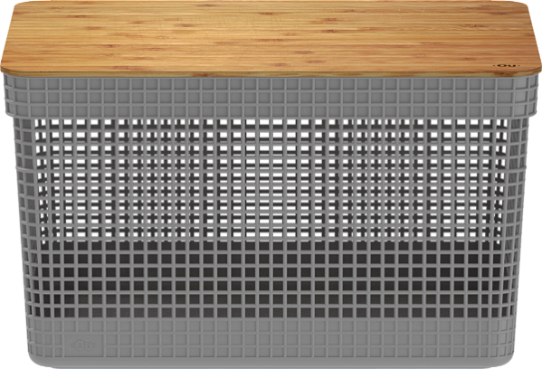 CESTO GRID COM TAMPA DE BAMBU 20 L CHUMBO FECHADO