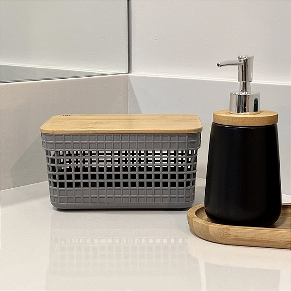 CESTO GRID COM TAMPA DE BAMBU 2,5 L CHUMBO FECHADO
