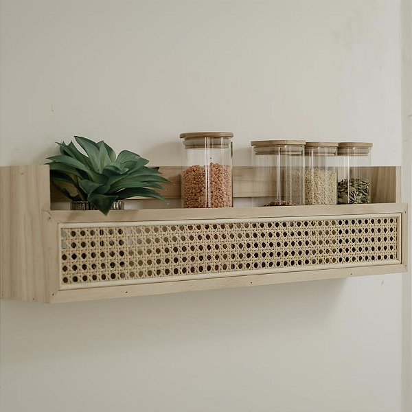 PRATELEIRA DE MADEIRA E PALHINHA