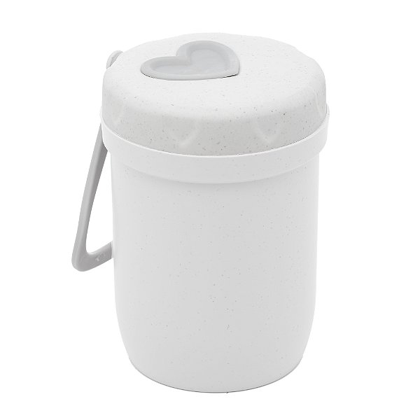 COPO TÉRMICO DE FIBRA DE BAMBU EPP PAREDE DUPLA COM ALÇA DE SILICONE E TAMPA BRANCO 300ML