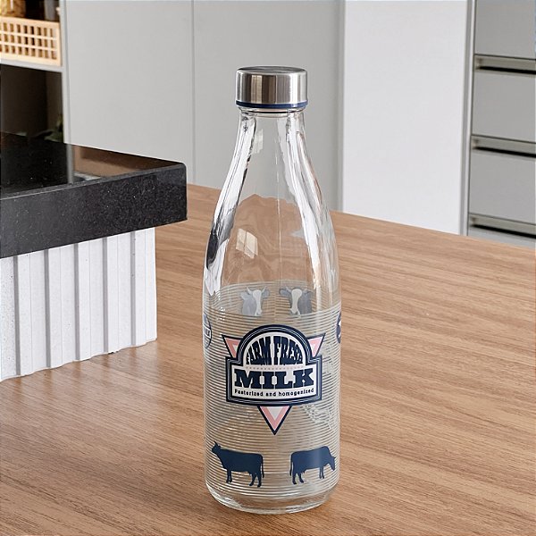 GARRAFA DE VIDRO FRASES LEITE MILK 950 ML