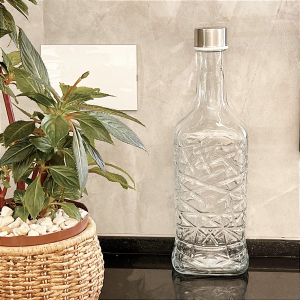 GARRAFA DE VIDRO FRA PARA ÁGUA TAMPA INOX 1 LITRO