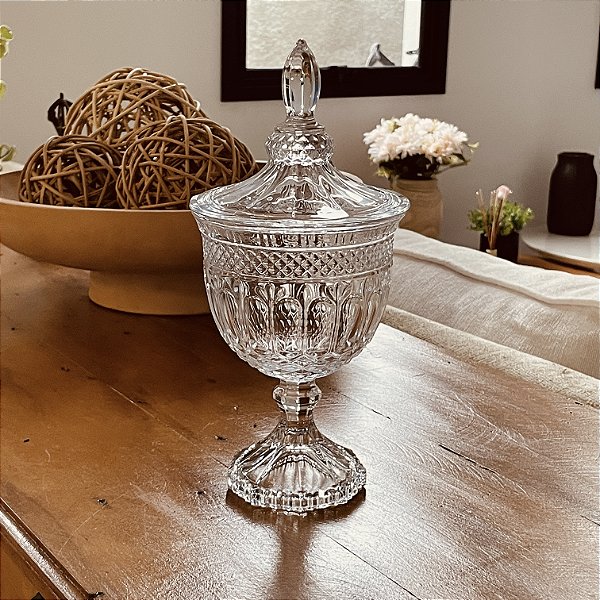 BOMBONIERE DE CRISTAL TRANSPARENTE COM PÉ 24CM