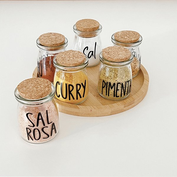 KIT TEMPEROS 1 BANDEJA DE BAMBU 6 POTES