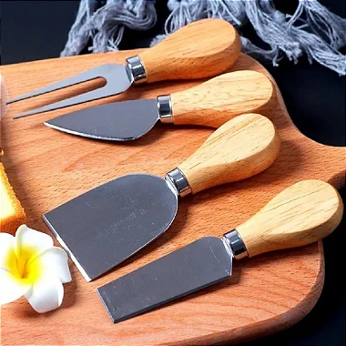 KIT JOGO PARA QUEIJO EM INOX E MADEIRA
